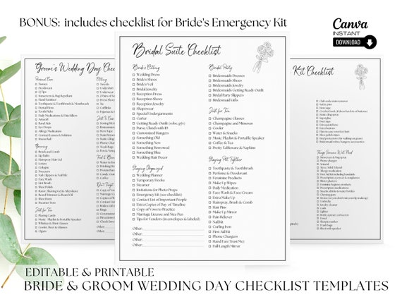 Editable Wedding Day Checklist Printable Wedding Day - Etsy