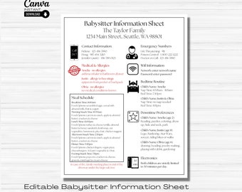 Editable Babysitter Information Sheet Template (Printable)
