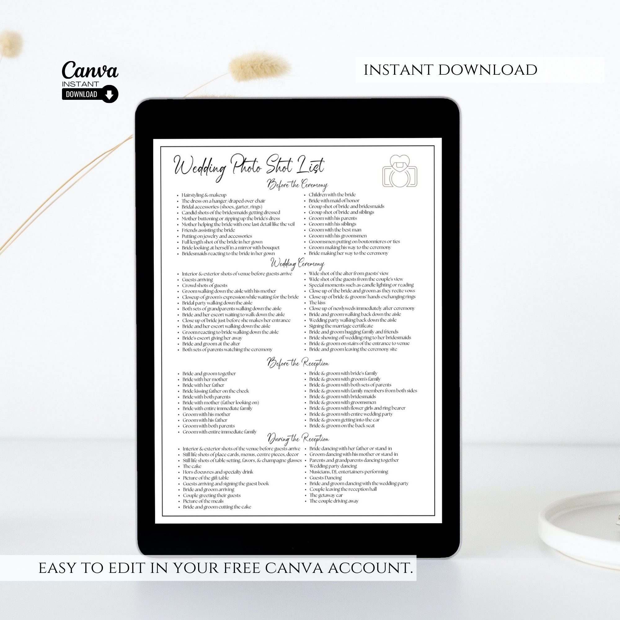 Editable Wedding Photography Checklist Template, Printable Wedding ...