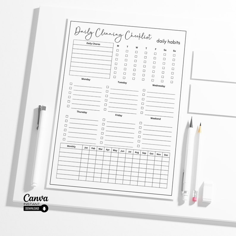Editable Cleaning Checklist Planner: Daily & Weekly Chore Chart ...