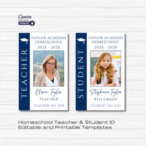 Bearbeitbare Homeschool Lehrer-ID-Kartenvorlage, druckbare Schülerausweis, Lehrer-ID-Abzeichen, Namensschild, Benutzerdefinierte Lehrer-ID-Abzeichen