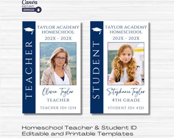 Editable Homeschool Teacher & Student ID Card Template (Digital Download)