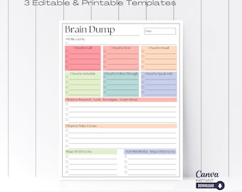 ADHD Brain Dump Printable: Editable To-Do List Template (Digital Download)