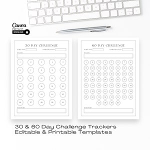 Planificador de retos de 30 días: Planificador de objetivos editable (Canva, PDF imprimible)