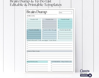 Editable ADHD Brain Dump Printable: To Do List Template (Canva)