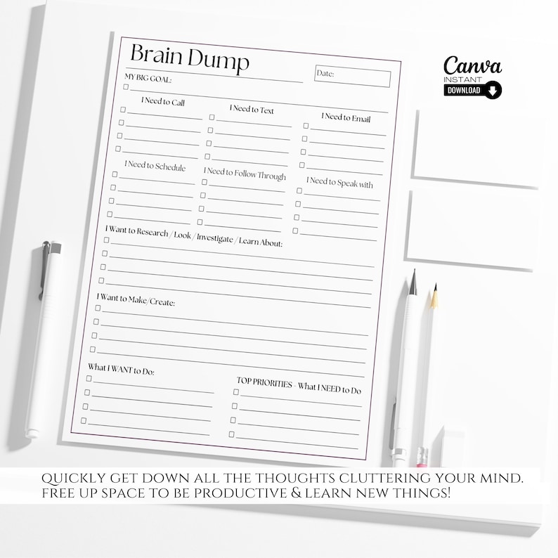 ADHD Brain Dump Printable: Editable To-do List Template (digital ...