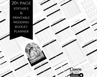 Editable Wedding Budget Planner Template, Printable Wedding Planner Book, Wedding Checklist, Digital Wedding Binder, Wedding Template, Canva