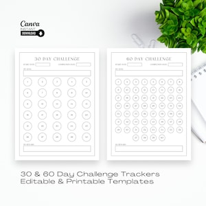 Planificador de retos de 30 días: Planificador de objetivos editable (Canva, PDF)