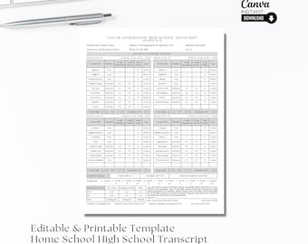 Editable Homeschool High School Transcript Template (Digital Download)