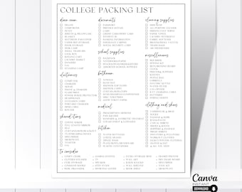 College Packing List Template: Printable Dorm Essentials Checklist (Canva)