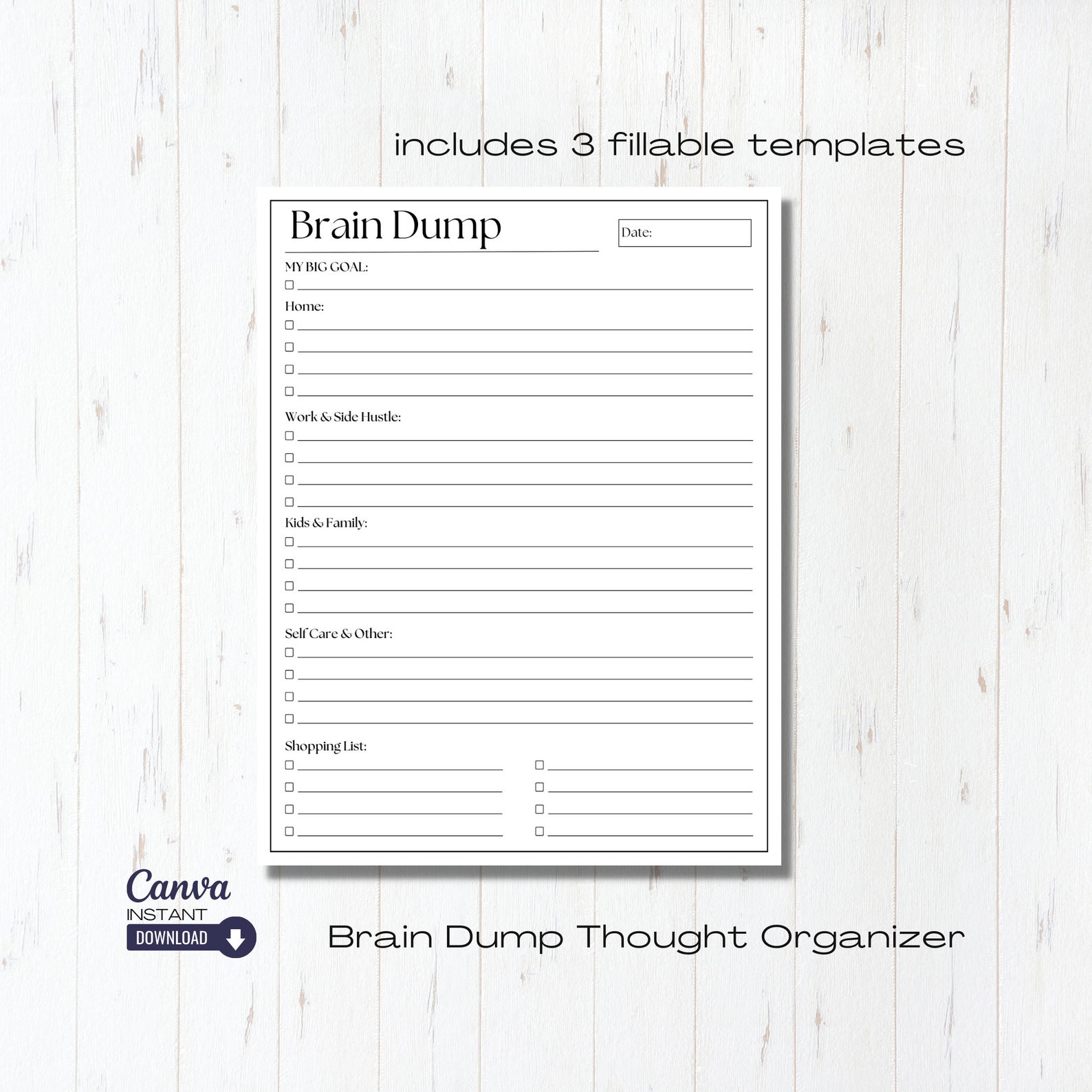 Editable ADHD Brain Dump Printable, ADHD Planner, to Do List Template ...