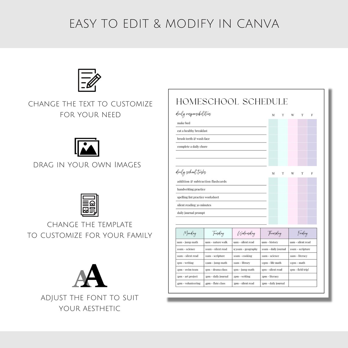 Editable Homeschool Checklist Printable Daily Schedule for - Etsy
