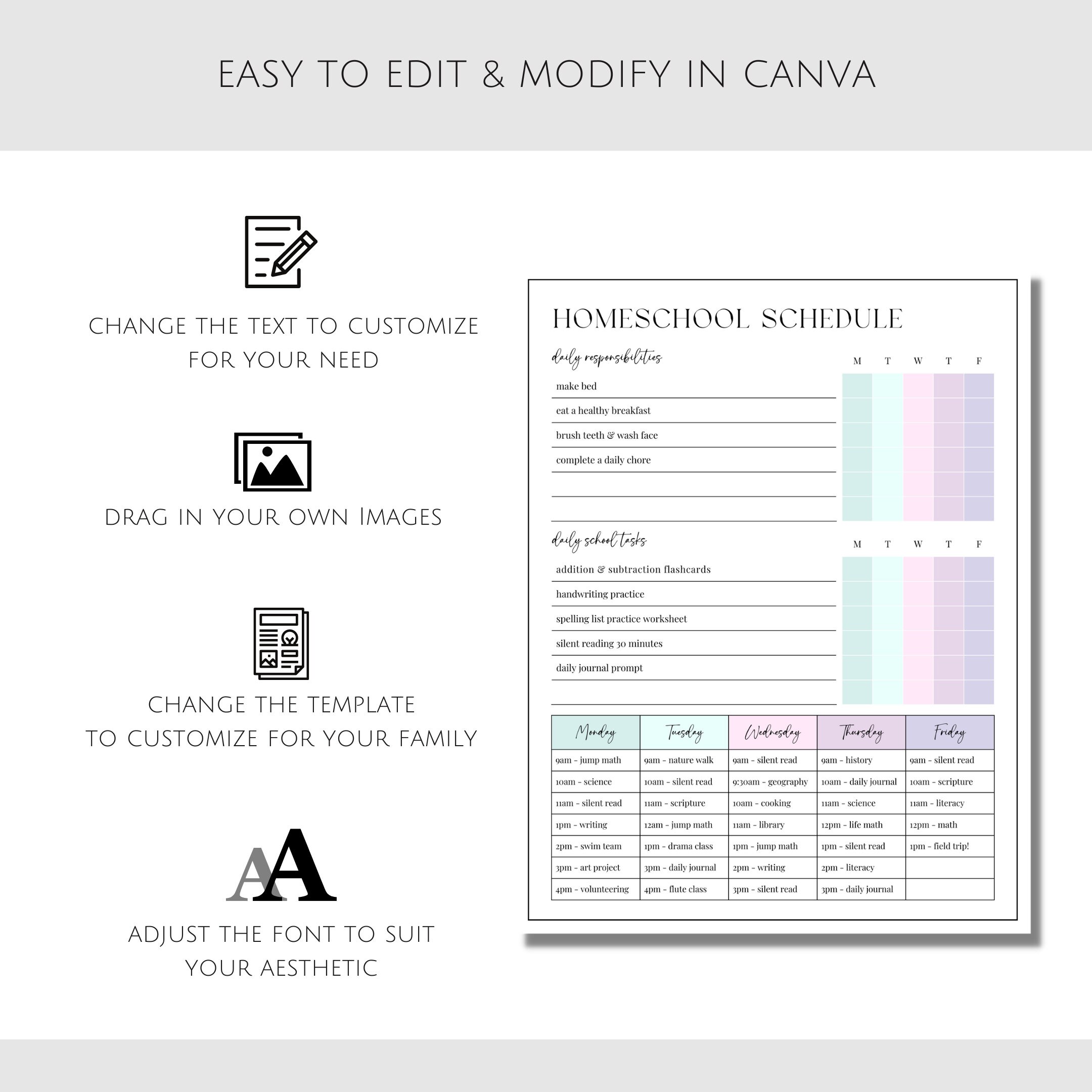Editable Homeschool Checklist Printable Daily Schedule for - Etsy