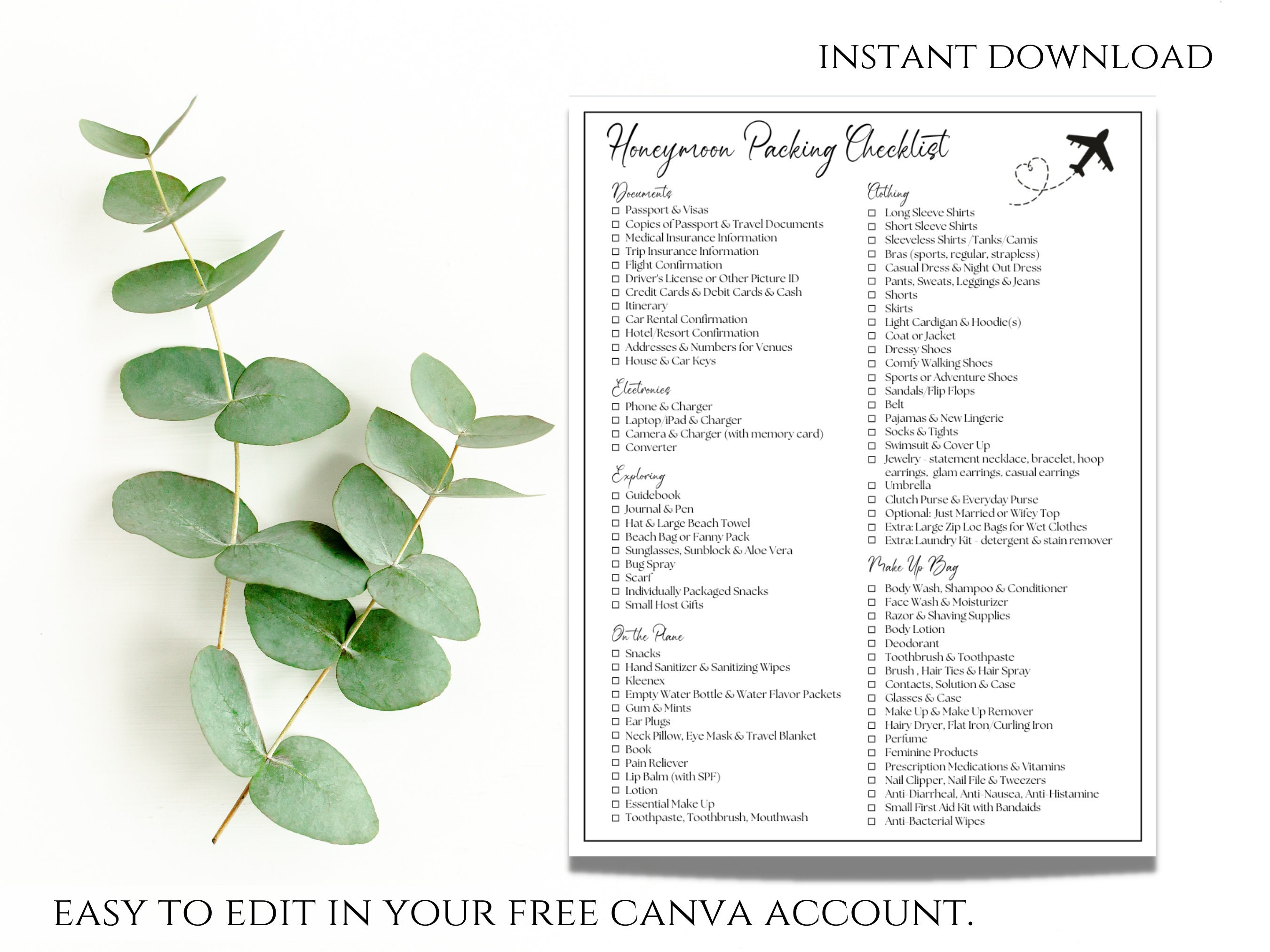 Editable Honeymoon Packing List Template Printable Honeymoon - Etsy