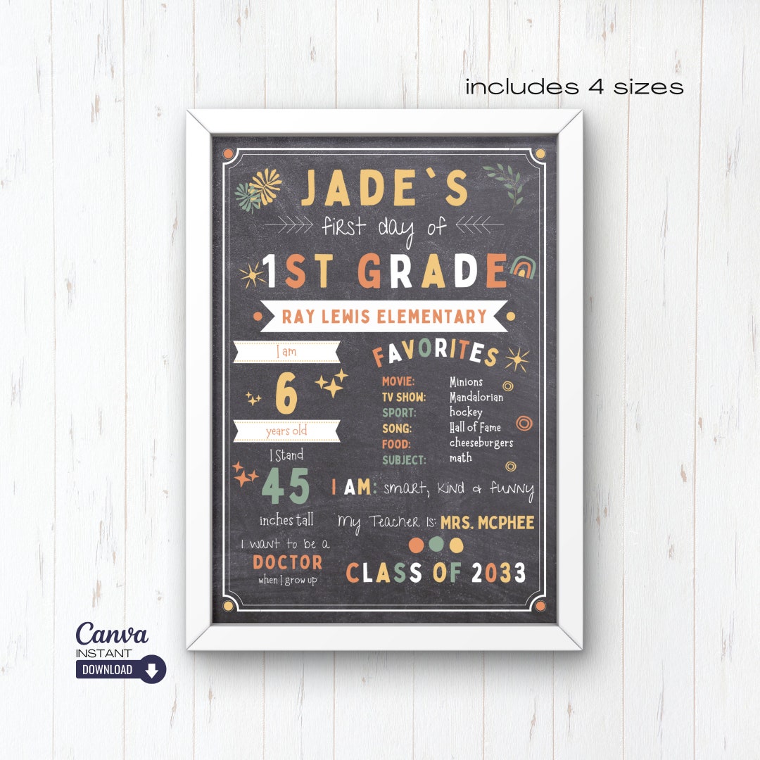 Printable First Day of School Sign, Back to School Chalkboard Sign ...