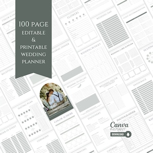 Bearbeitbare Hochzeitsplaner-Vorlage, druckbare Hochzeitsplaner-Buch, Hochzeits-Checkliste, digitale Hochzeitsmappe, Verlobungsgeschenk, Canva