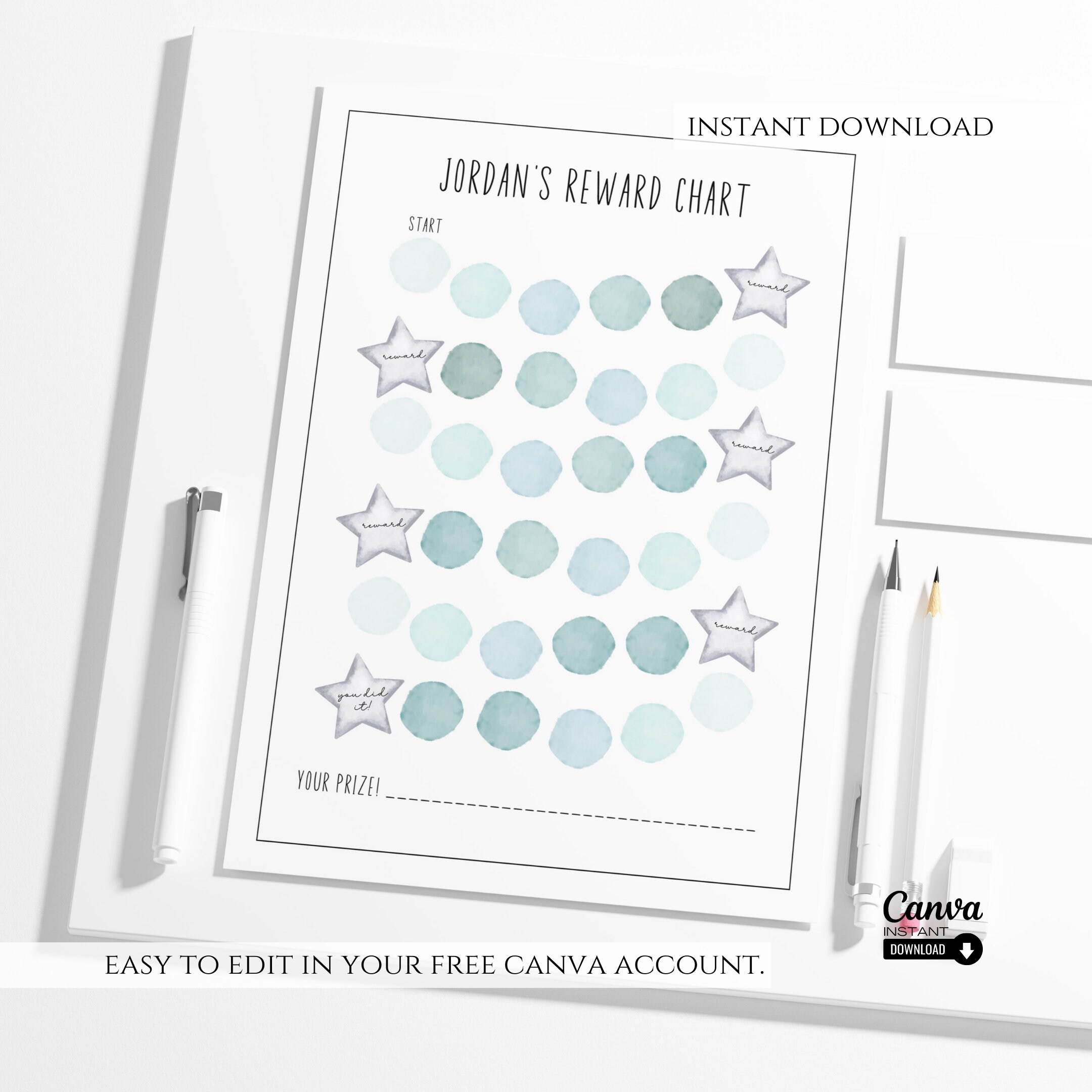 Editable Kids Reward Chart Printable Responsibility Chart - Etsy