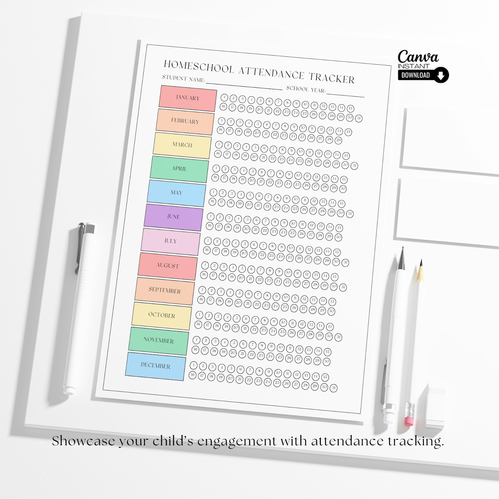 Editable Homeschool Attendance Tracker: Printable Student Record (PDF ...