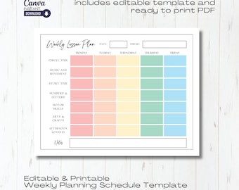Editable Weekly Lesson Plan Schedule: Homeschool Teacher Planner (Printable PDF)