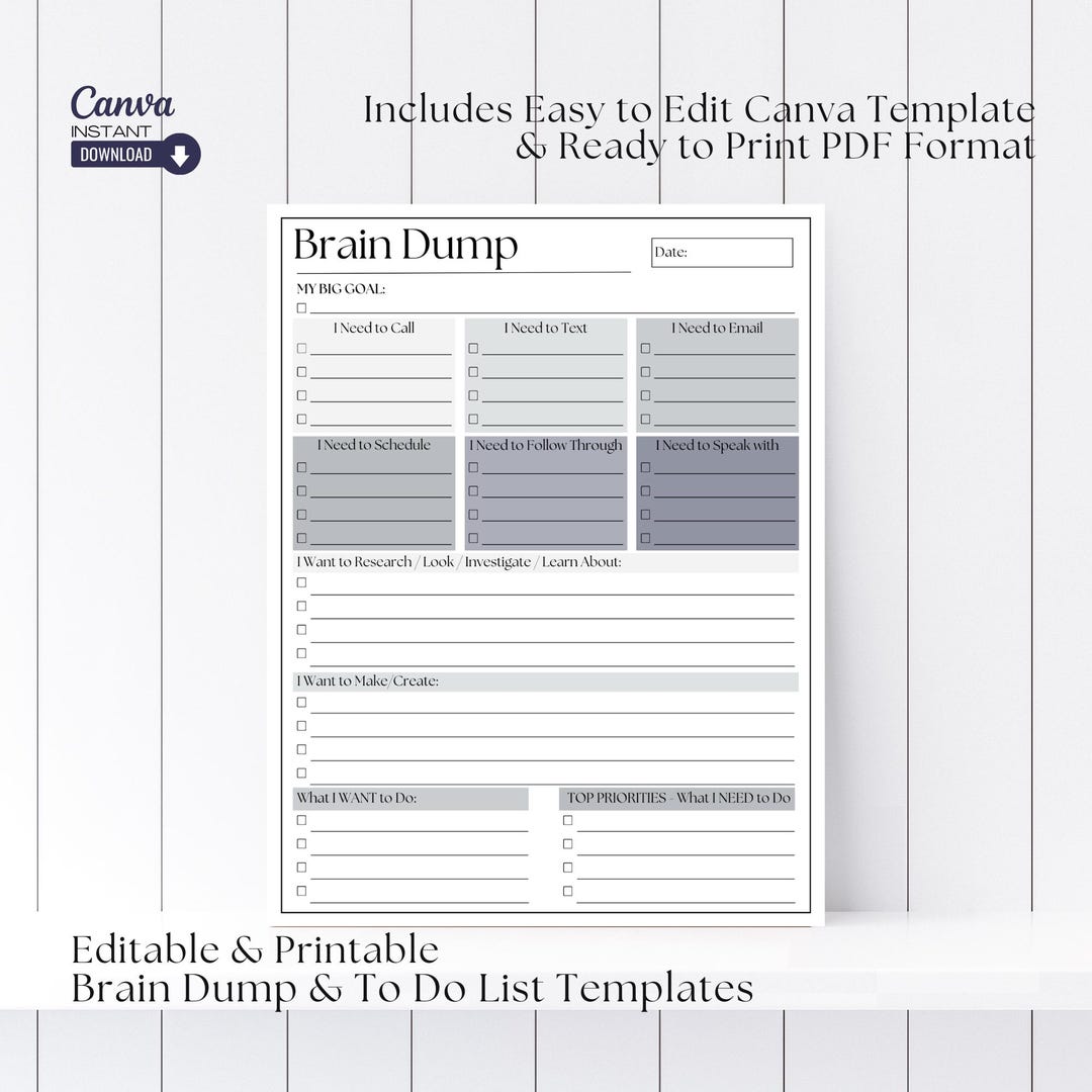 Editable ADHD Brain Dump Printable, ADHD Planner, to Do List Template ...