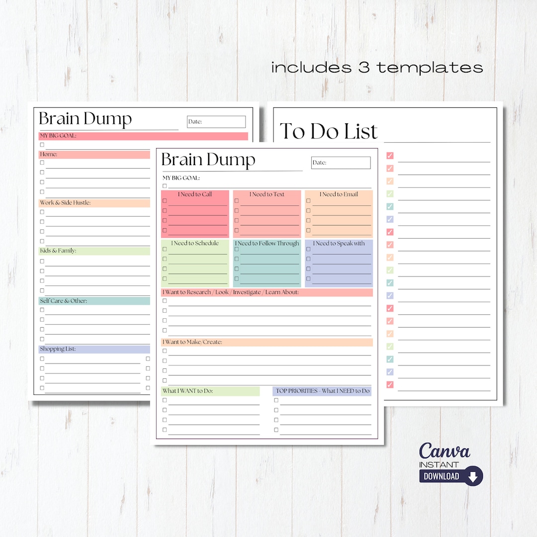 Editable ADHD Brain Dump Printable, ADHD Planner, to Do List Template ...
