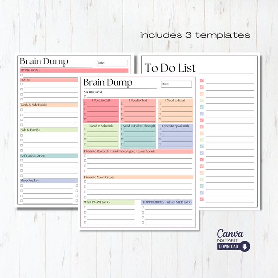 ADHD Brain Dump Printable: Editable To-Do List Template (Canva)