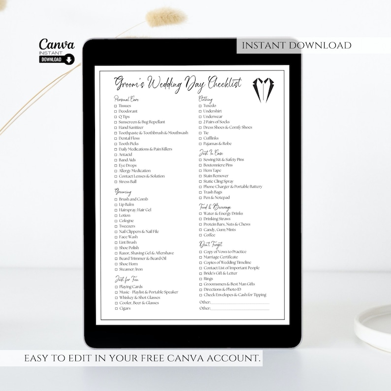Editable Wedding Day Checklist, Printable Wedding Day Checklist, Bridal ...