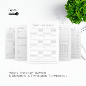 Editable Monthly Habit Tracker Template Bundle, Printable 30 Day Habit Tracker, Fillable Routine Tracker, Daily Routine, Goal Tracker