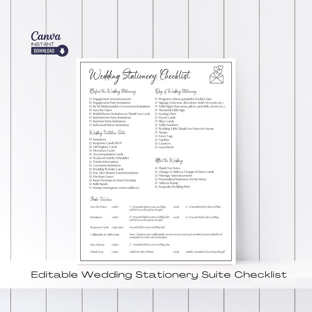 Editable Wedding Stationery Checklist Template, Printable Wedding ...