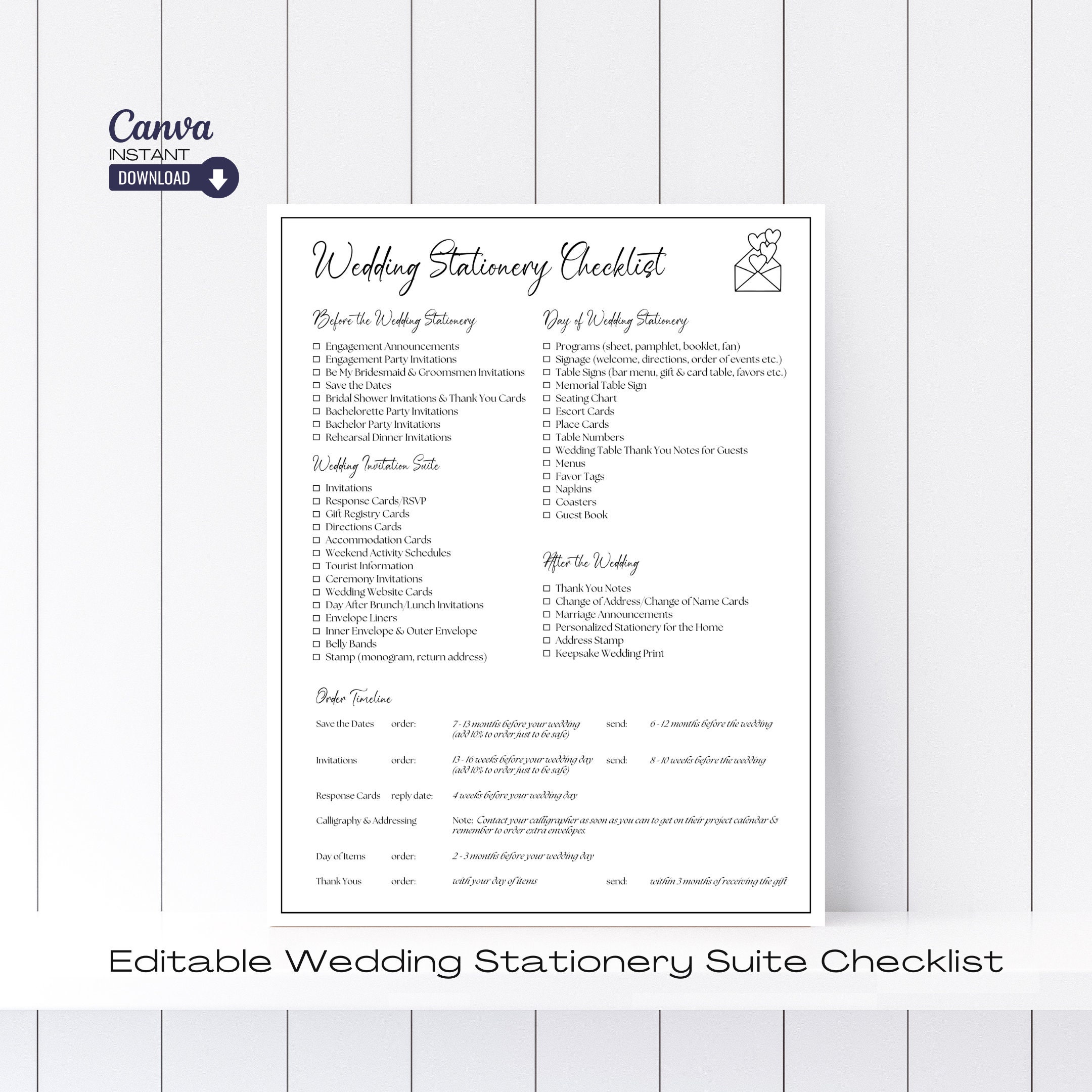Customizable Wedding Stationery Checklist