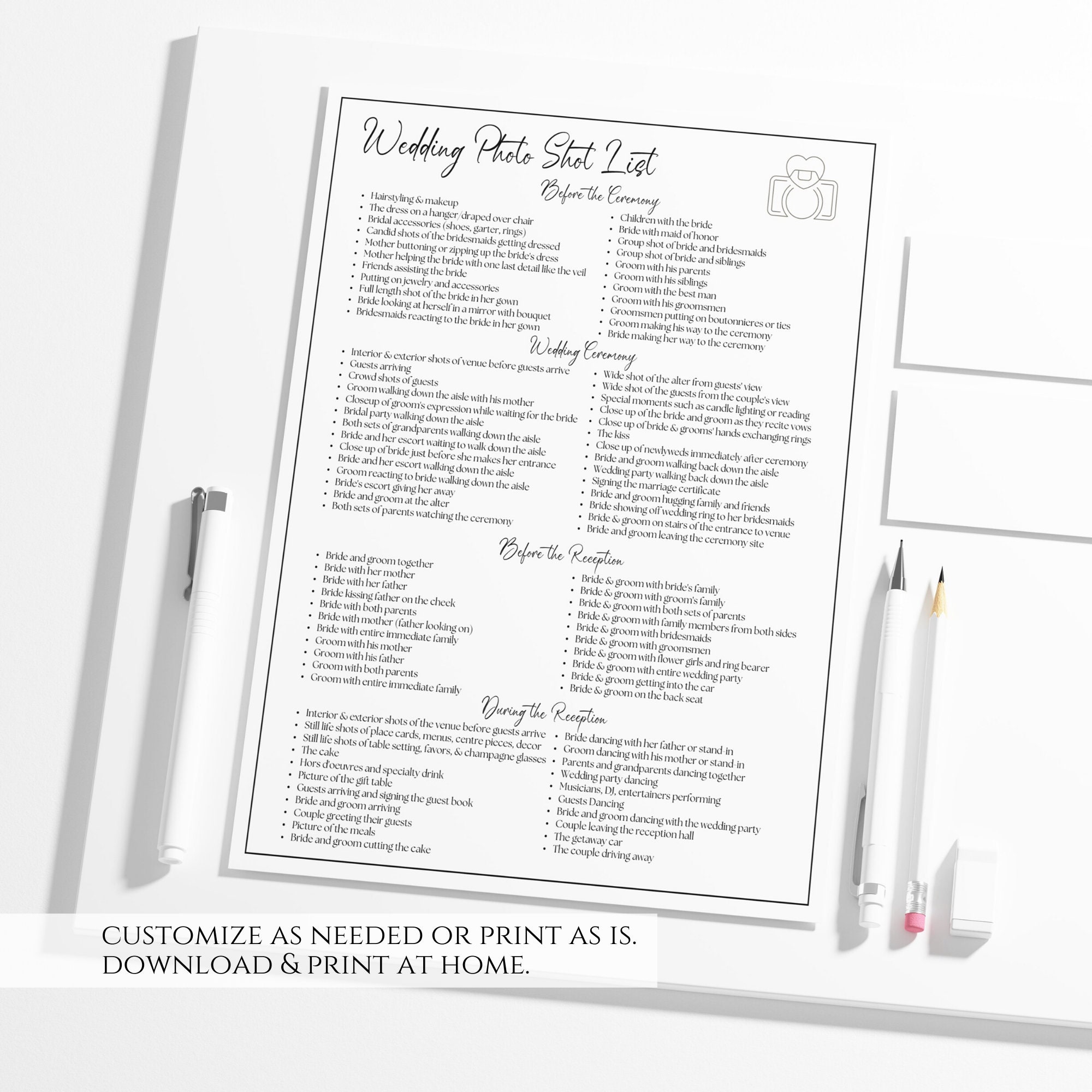 Editable Wedding Photography Checklist Template, Printable Wedding ...