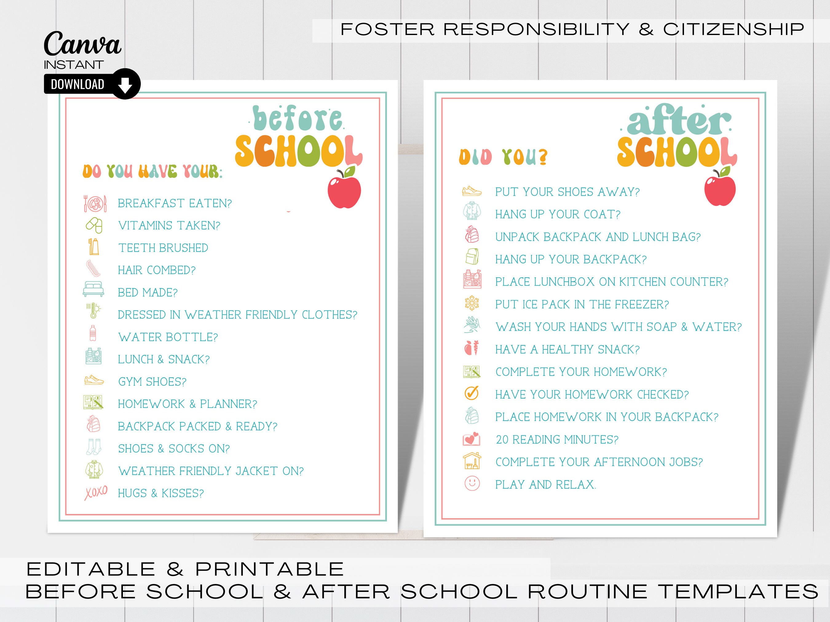 Printable Before School and After School Checklist Editable - Etsy