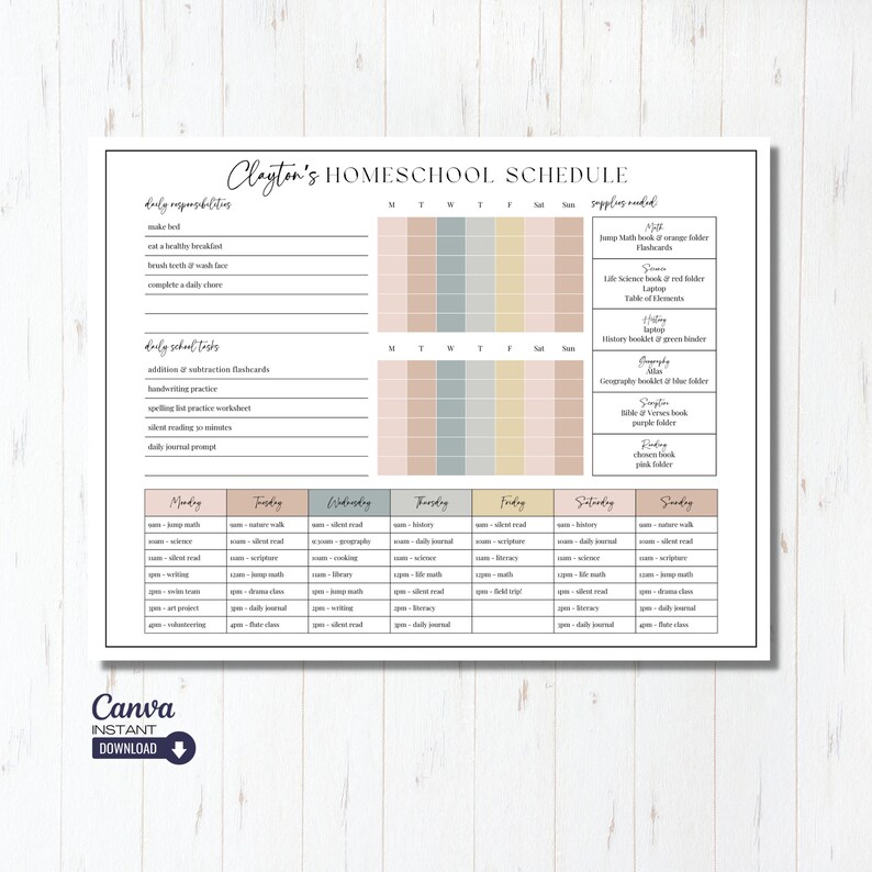 Editable Homeschool Checklist, Printable Daily Schedule for Kids, Home ...