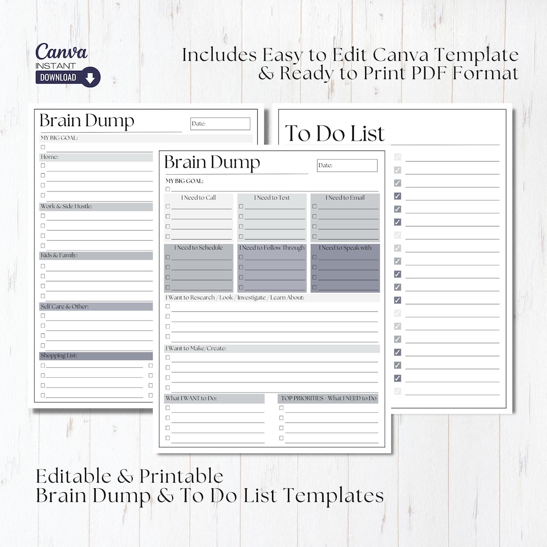 Editable ADHD Brain Dump Printable, ADHD Planner, to Do List Template ...