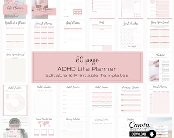 Editable ADHD Life Planner: Productivity & Daily Organizer (Digital Download)