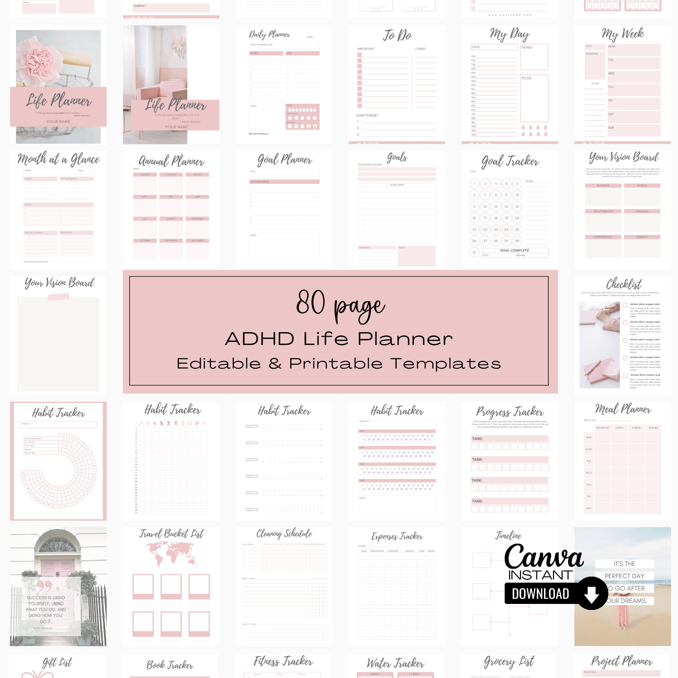 Editable ADHD Planner Template, Printable Adult ADHD Journal, Digital ...
