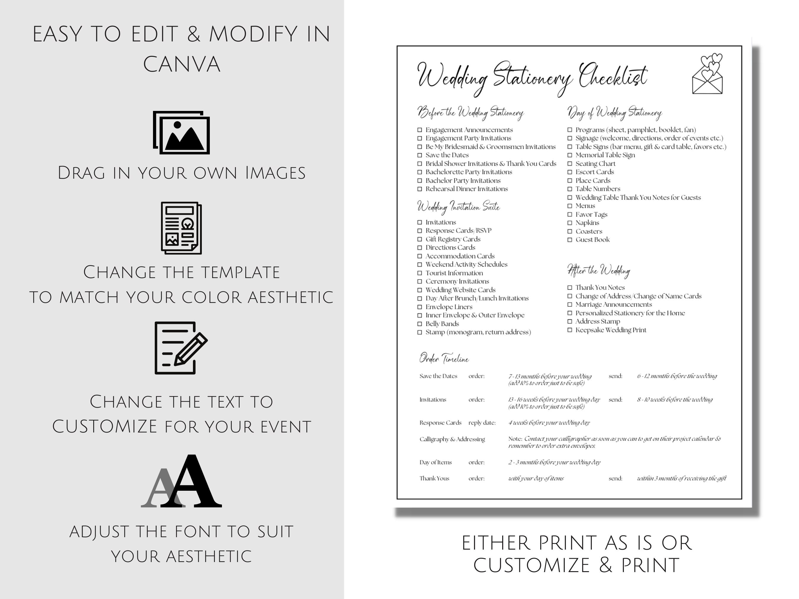 Editable Wedding Stationery Checklist Template Printable - Etsy Australia
