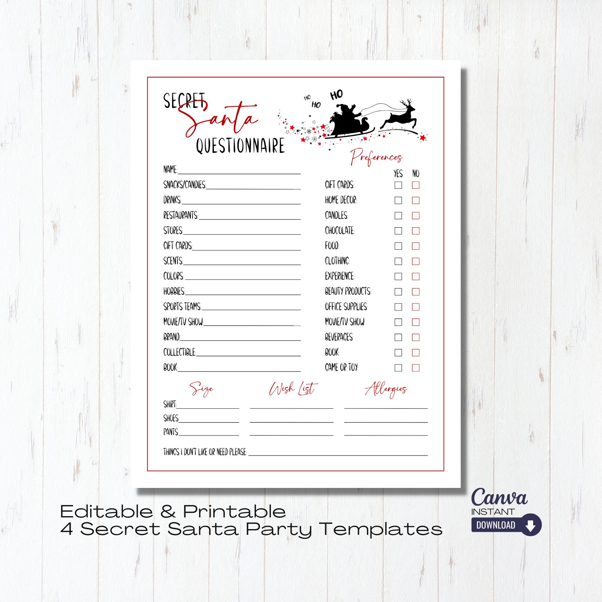 Editable Secret Santa Gift Exchange Templates, Printable Christmas Gift ...