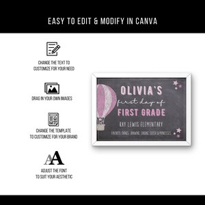 Printable First Day of School Chalkboard Sign Canva Template, First Day ...