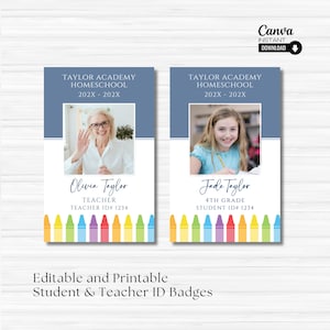 Editable Homeschool Teacher ID Card Template, Printable Student Identification Card, Teacher ID Badge, Name Badge, Custom Teacher ID Badge