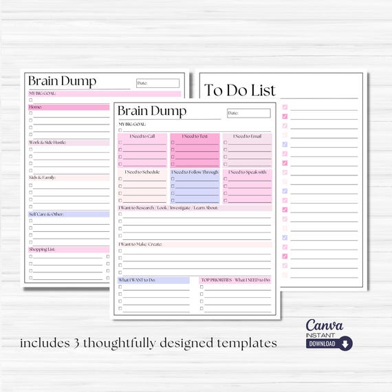 ADHD Brain Dump Printable: Editable To-Do List Template (Canva)