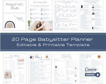 Editable Babysitter Planner: Nanny Notes, Child Care Binder (Printable)