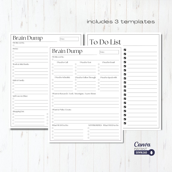 Editable ADHD Brain Dump Printable: To-Do List Templates (Canva)
