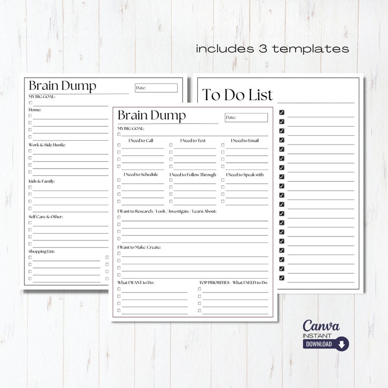 ADHD Brain Dump Printable: Editable To-Do List Template (Canva & PDF)