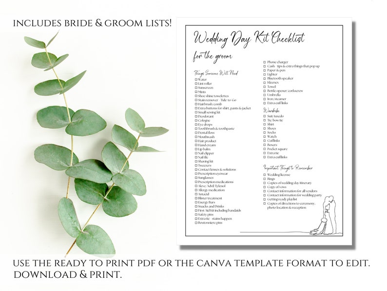 Editable Wedding Day Checklist Printable Wedding Day - Etsy