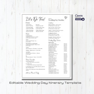 Editable Wedding Day Timeline Template, Printable Wedding Itinerary, Wedding Day Schedule, Wedding Day Order of Events, Printable Timeline