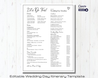 Editable Wedding Day Timeline Itinerary (Printable Canva Template)