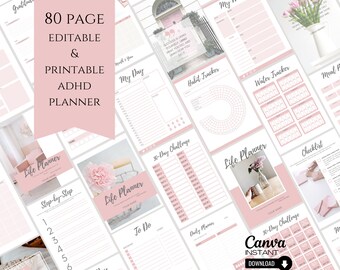 編集可能なADHDライフプランナー：毎日の生産性ジャーナル（Canva、印刷可能）