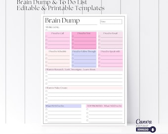 ADHD Brain Dump Printable: Editable To-Do List Template (Digital Download)