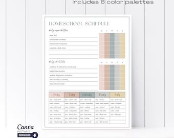 Editable Homeschool Checklist, Printable Daily Schedule for Kids, Home School Daily Routine Template, Canva Template, Ready to Print PDF